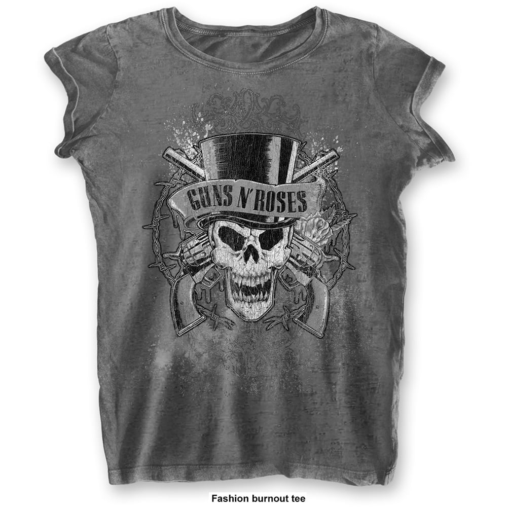 Guns N Roses Ladies T-Shirt: Faded Skull (Burnout)