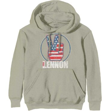 John Lennon Pullover Hoodie: Peace Fingers US Flag