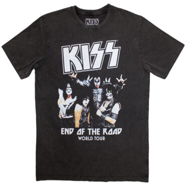 KISS Stone Wash T-Shirt: End Of The Road World Tour (Charcoal Grey)