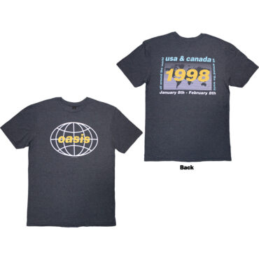 Oasis T-Shirt: 1998 World Tour - USA/Canada (Navy Blue) (Back Print)