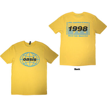 Oasis T-Shirt: 1998 World Tour - South America (Yellow) (Back Print)