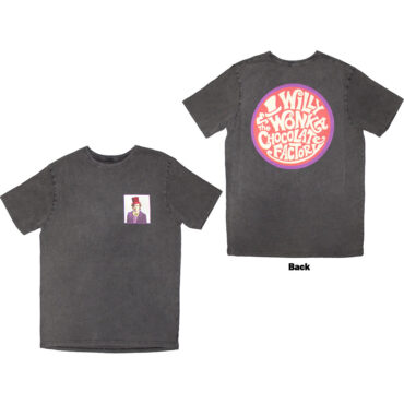 Willy Wonka Stone Wash T-Shirt: Logo Emblem (Charcoal Grey) (Back Print)