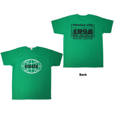 Oasis T-Shirt: 1998 World Tour - Mexico City (Green) (Back Print)