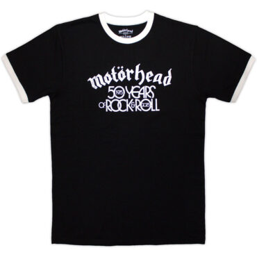 Motorhead Ringer T-Shirt: 50 Years Text Lock Up Ringer (Black)
