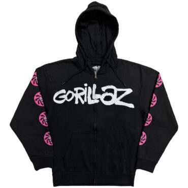 Gorillaz Zipped Hoodie: Repeat Pazuzu (Sleeve Print) (Charcoal Grey)