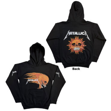Metallica Pullover Hoodie: Worn Pushead Flaming Skull (Black) (Back Print)
