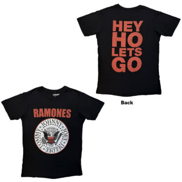 Ramones Carbon T-Shirt: Hey Ho Red Block Text (Black) (Back Print)