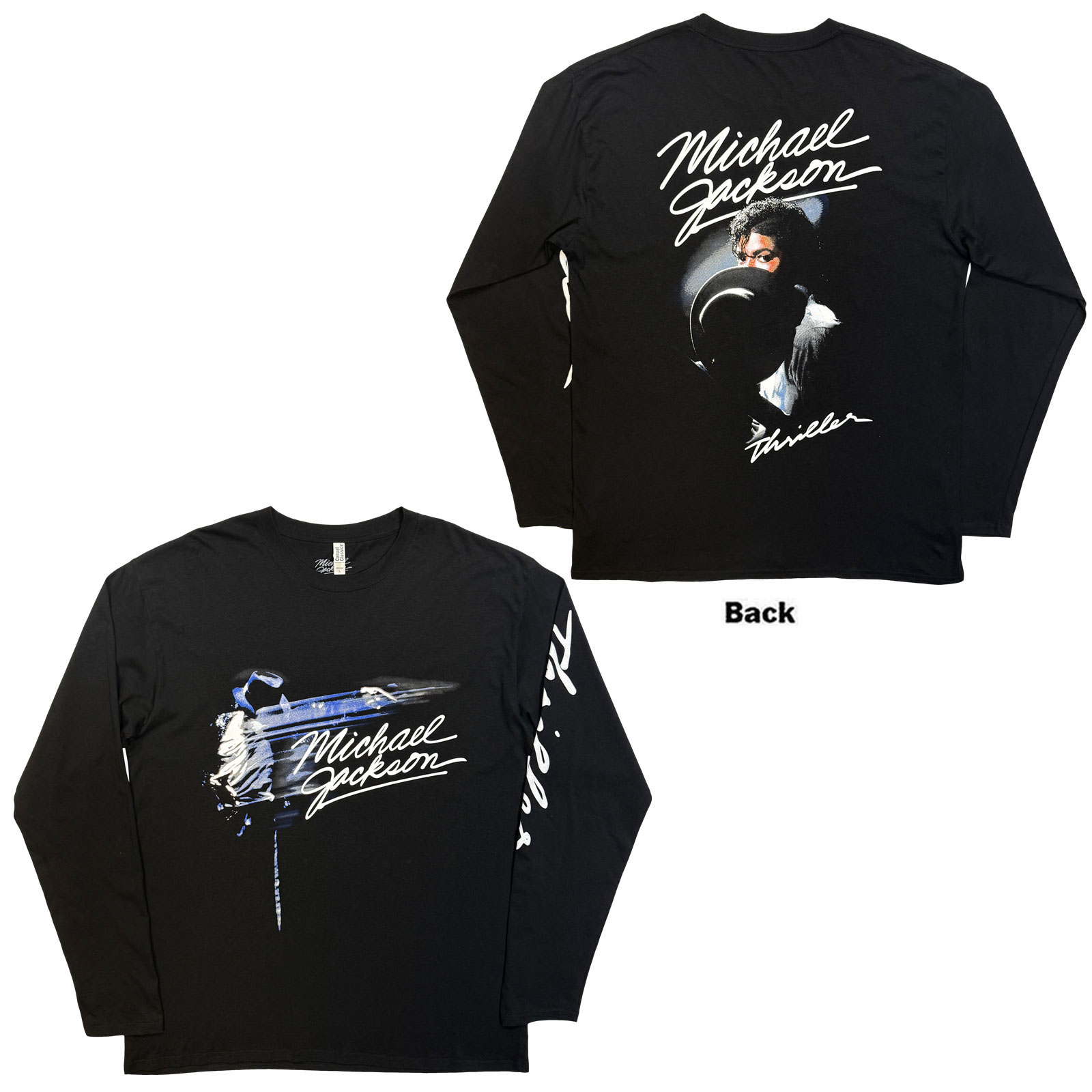 Michael Jackson Long Sleeve T-Shirt: Thriller / Hat Poses (Black